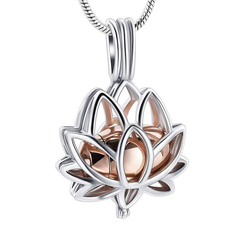 [Australia] - Cremation Jewelry Urn Pendant Necklace with Hollow Urn Cremation Jewelry for Ashes Lotus Flower Shape RoseGold lotus 