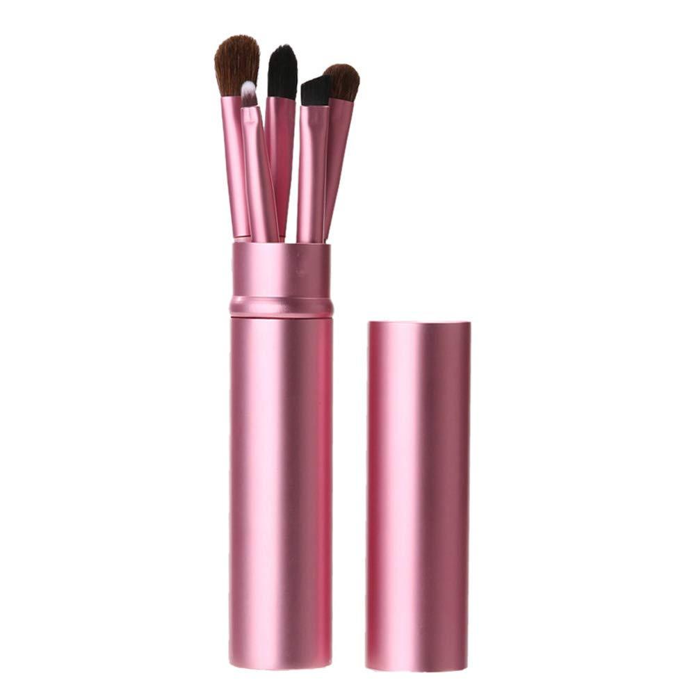 [Australia] - AKOAK 5Pcs/set Travel Portable Mini Eye Makeup Brush Set Apply Eyeshadow Eyeliner Eyebrow Brush Lip Makeup Brush Set Makeup Tools (pink) pink 