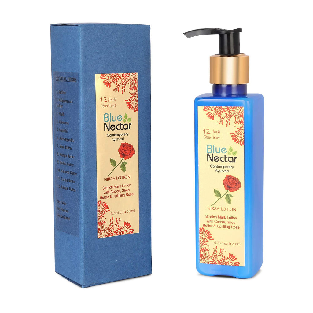 [Australia] - Blue Nectar Stretch Mark Cream, Moisturizing Body Lotion (Deep Hydration) with Natural Cocoa Butter, Shea Butter and Uplifting Rose (12 Herbs, 6.76 fl oz) 