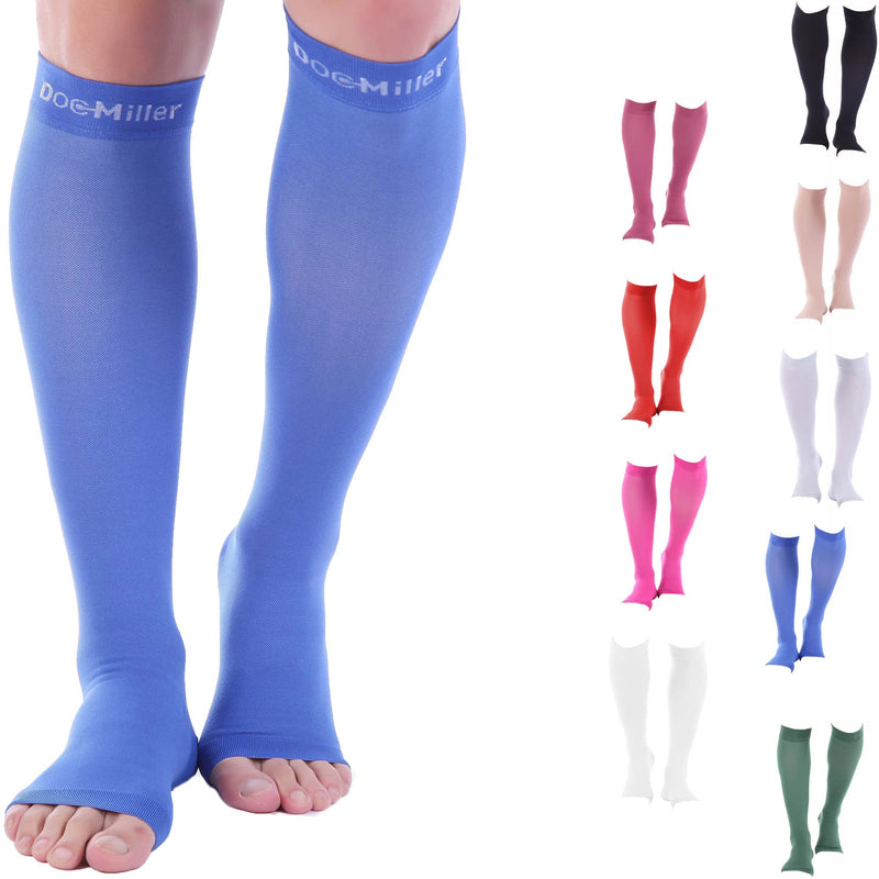 [Australia] - Doc Miller Open Toe Compression Socks 1 Pair 15-20 mmHg Firm Support Blue X-Large Tall 