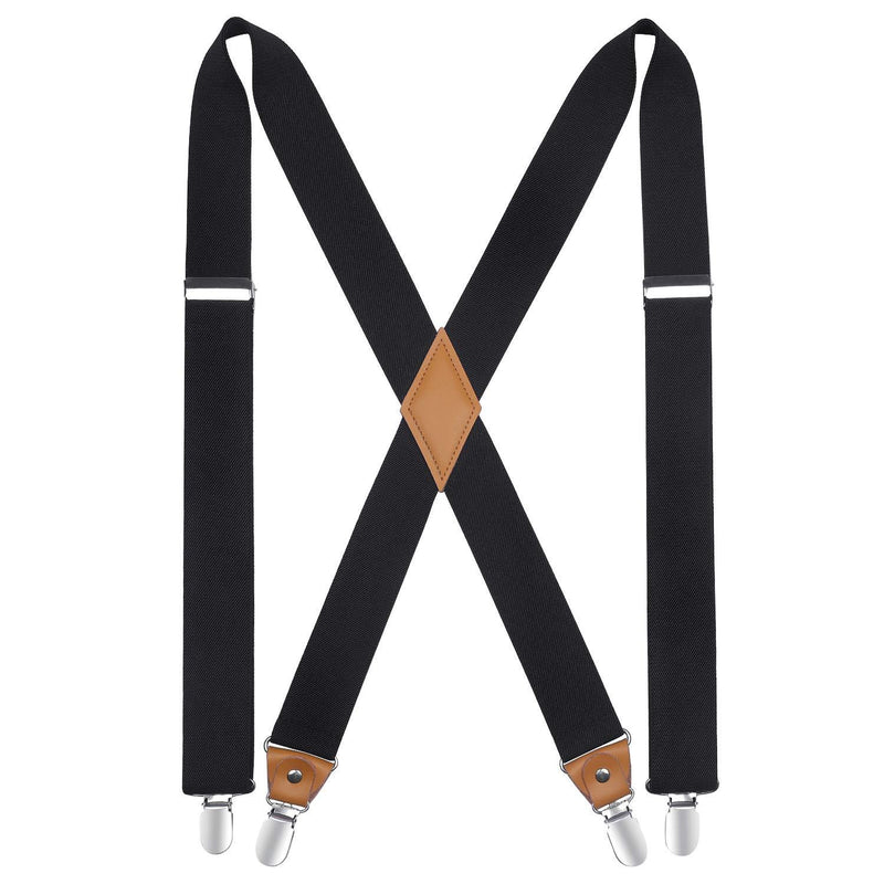 [Australia] - Mens Suspenders Strong Clips Heavy Duty X- Back 1.4 Inch Adjustable Suspenders Elastic Braces for Work Wedding Party 1-black One Size 