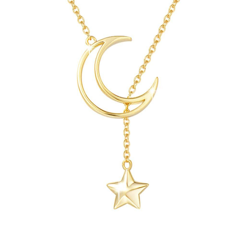 [Australia] - Agvana 14K Gold Plated Sterling Silver Dainty Moon Star Pendant Necklace Birthday Anniversary Jewelry Christmas Gifts for Women Girls Mom Grandma Wife Daughter Her Yourself with Jewelry Box, 16+2 Inch Gold Moon Star 