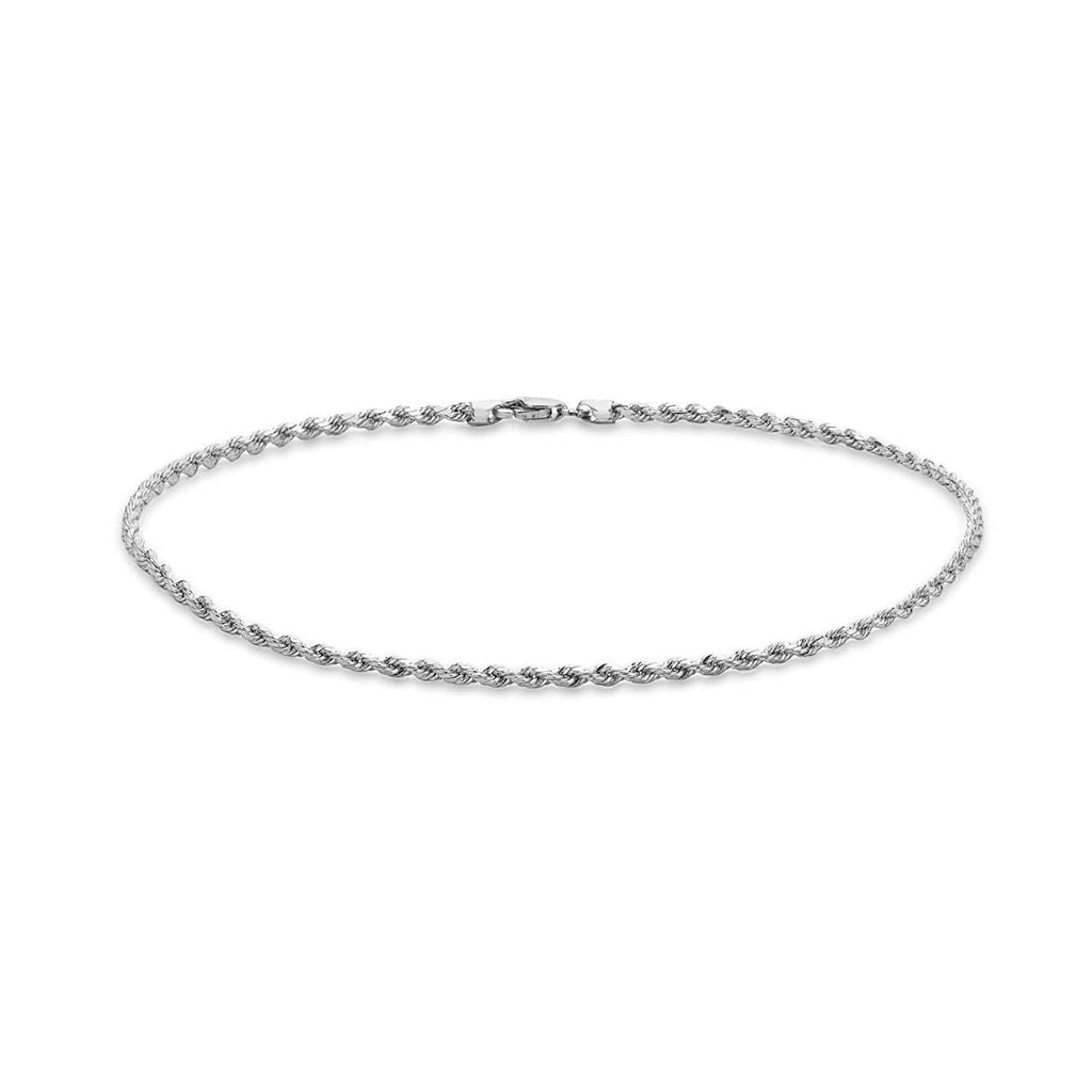 [Australia] - Dubai Collections 14k Fine White Gold Rope Chain Anklets for Women Men Teens and Kids Strong Plated Durable Foot Jewelry Beach Party Work Cute Ankle Bracelet 9 10 and 11 inches 9.0 Inches 