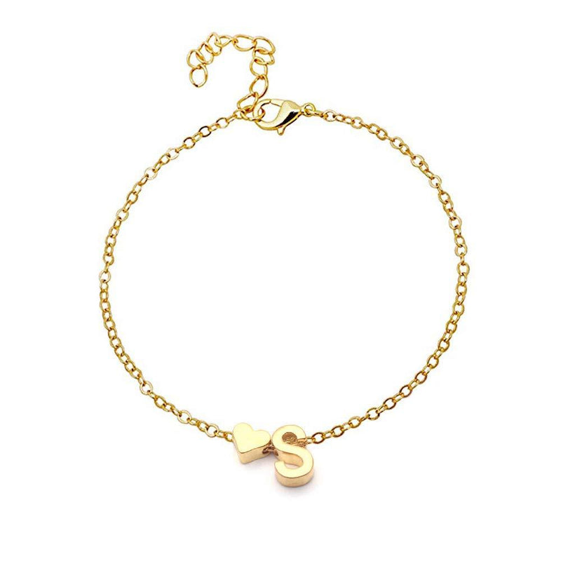 [Australia] - BELUCKIN Dainty Heart Initial Anklet Bracelets Gold Beach Anklet Foot Chain Letter Bracelet Jewelry for Women gold C 