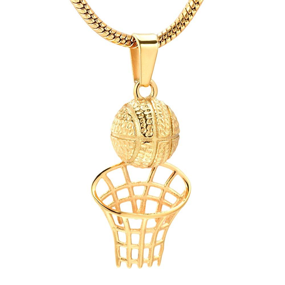 [Australia] - Stainless Steel Basketball Memorial Urn Jewellery Pendant Hold Cremation Keepsake Necklace for Ashes Gold 