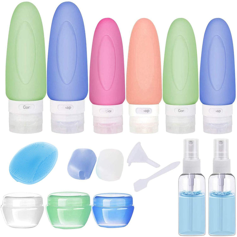[Australia] - POLENTAT 17 Pcs Silicone Travel Bottles Set, TSA Approved Travel Size Containers for Toiletries for Shampoo Leak-proof Travel Accessories Containers with Tag 