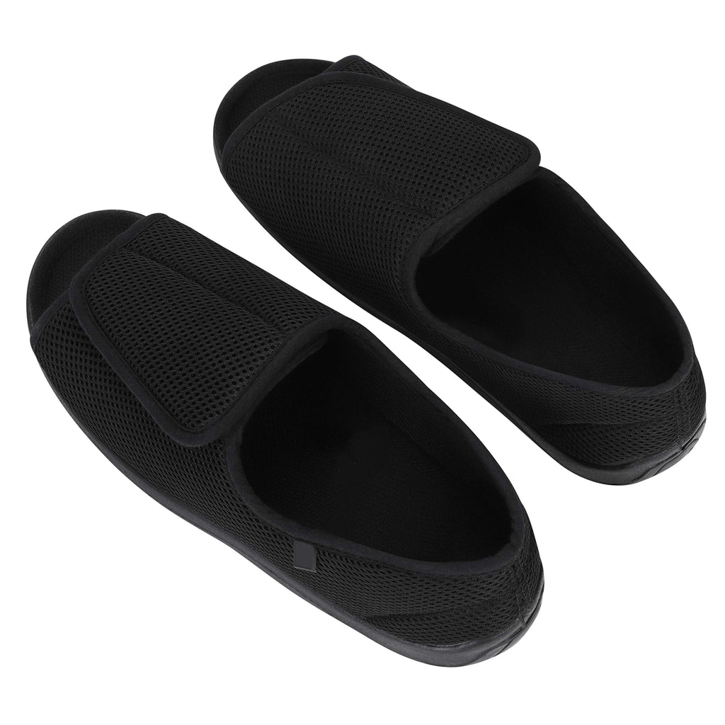 [Australia] - Men's Open Toe Diabetic Slippers Adjustable Orthopedic Walking Shoes Wide House Diabetic Shoes Comfortable Footwear Sandals Durable Square Toe Support Brace for Swollen Feet, Edema Elderly black 10 