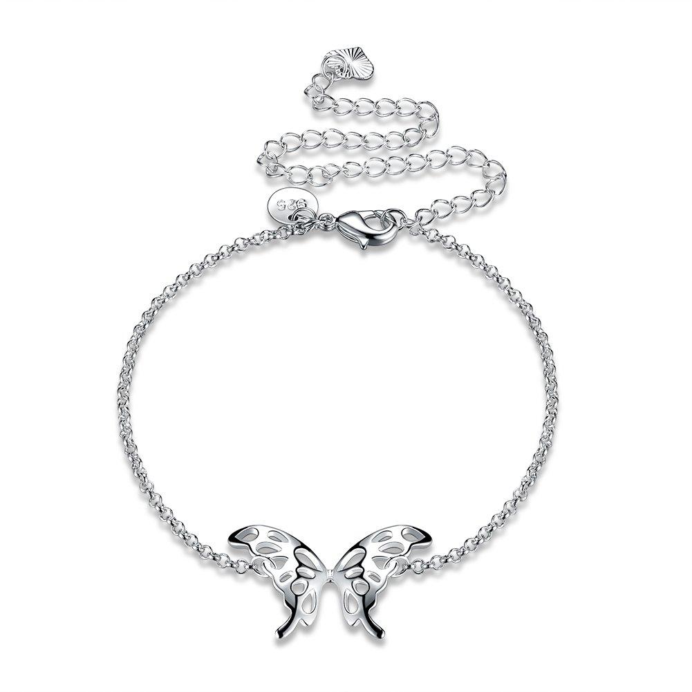 [Australia] - Goldenchen Fashion Jewelry 925 Sterling Silver Butterfly Wings Adjustable Chain Anklet 