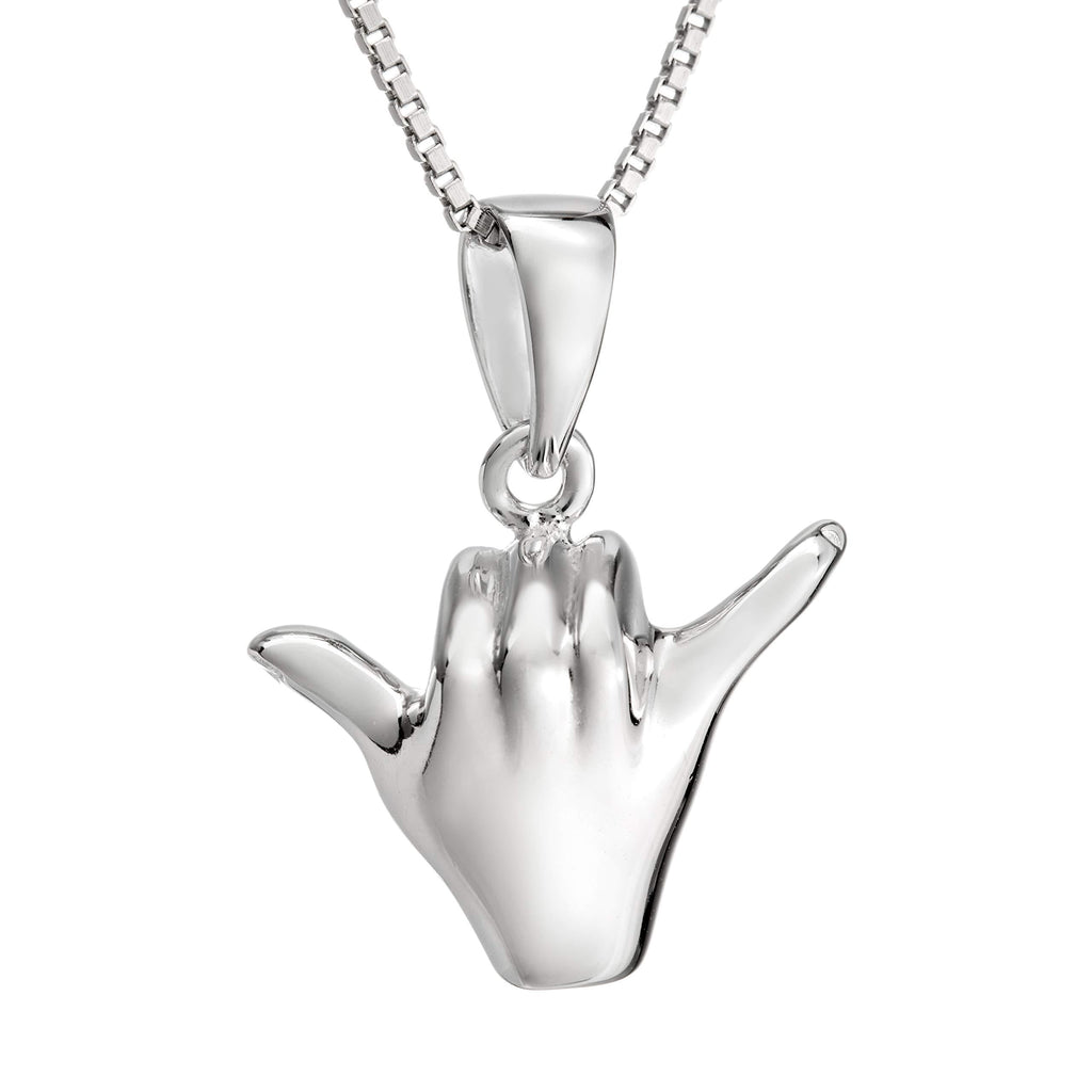 [Australia] - Sterling Silver Hawaiian Shaka Hang Loose Necklace Pendant with 18" Box Chain 