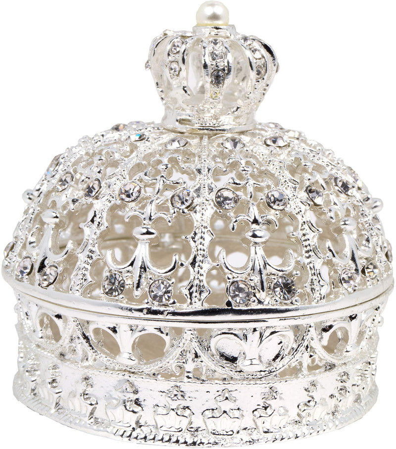 [Australia] - VI N VI Silver Rhinestone Pearl Royal Crown Jewelry Box, Trinket Box | Beautiful Collectible Figurine and Decorative Jewelry Display, Holder, and Organizer 