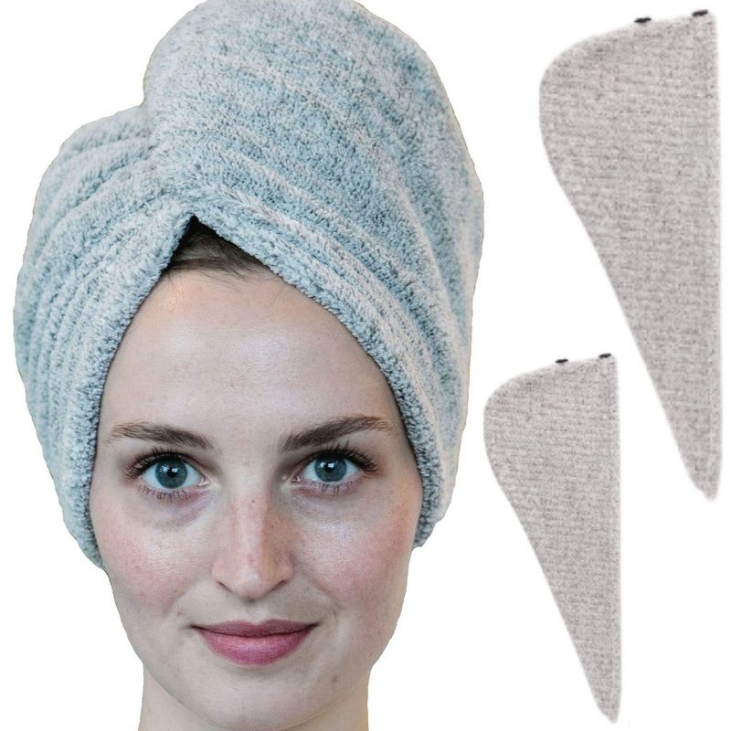 [Australia] - Zhenali Hair Drying Towel Wrap for Women. 2 Pack - Bamboo and Cotton Hair Towel for Drying Your Hair Naturally. Ultra- Soft, Super Absorbent Bath Turban for Thick, Long, Short or Curly Hair. 