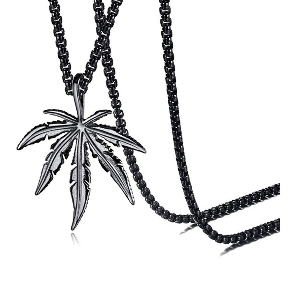 [Australia] - Xusamss Punk Rock Stainless Steel Leaf Pendant Charm Necklace,22inches Box Chain plated black steel 
