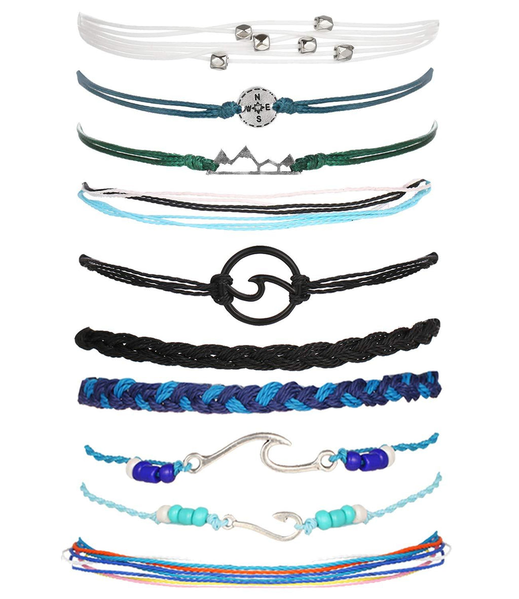 [Australia] - YANCHUN Summer Beach Bracelet for Women Bohemian Handmade Braided Beach Bracelet for Girls C:Blue&Black&Shell Set 