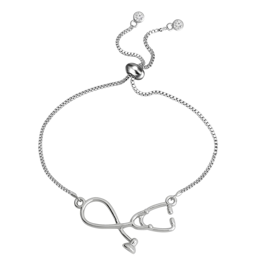 [Australia] - MYOSPARK Stethoscope Adjustable Chain Bracelet Medical Jewelry Gift for Doctor Nurse Medical Student stethoscope bracelet silver 