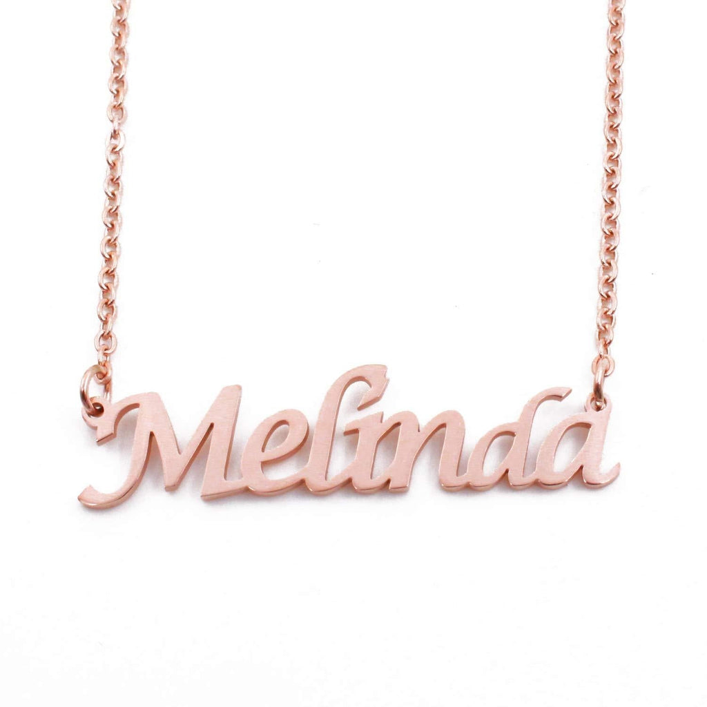 [Australia] - Melinda Name Necklace 18ct Rose Gold Plated Personalized Dainty Necklace - Jewelry Gift Women, Girlfriend, Mother, Sister, Friend, Gift Bag & Box 