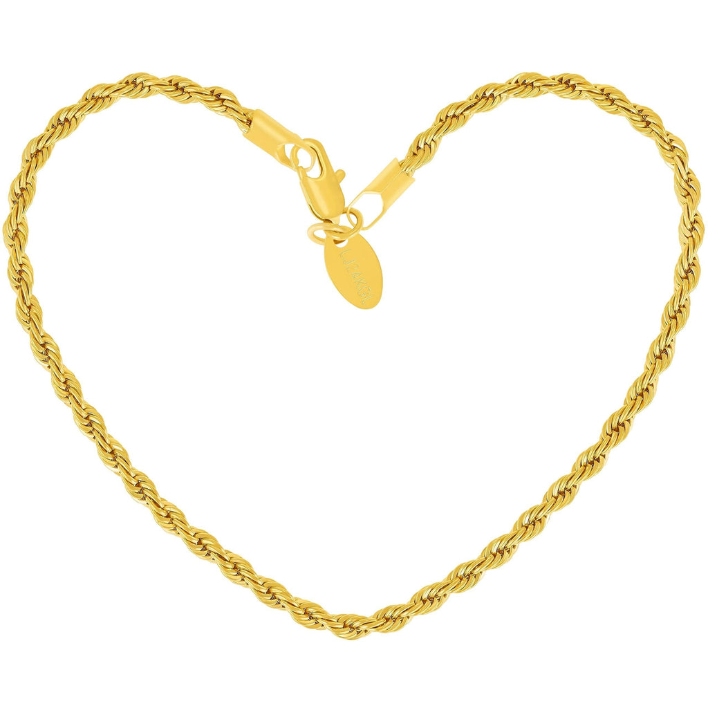 [Australia] - LIFETIME JEWELRY 3mm Rope Chain Anklet for Women & Men 24k Gold Plated Bracelet 11.0 Inches 