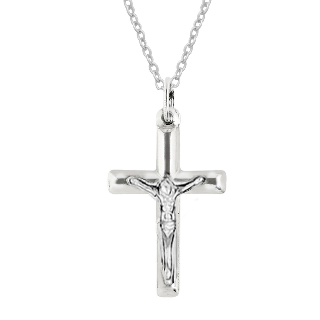 [Australia] - Ritastephens Sterling Silver Mini Tubular Cross Crucifix Small Pendant Necklace 16.0 Inches 