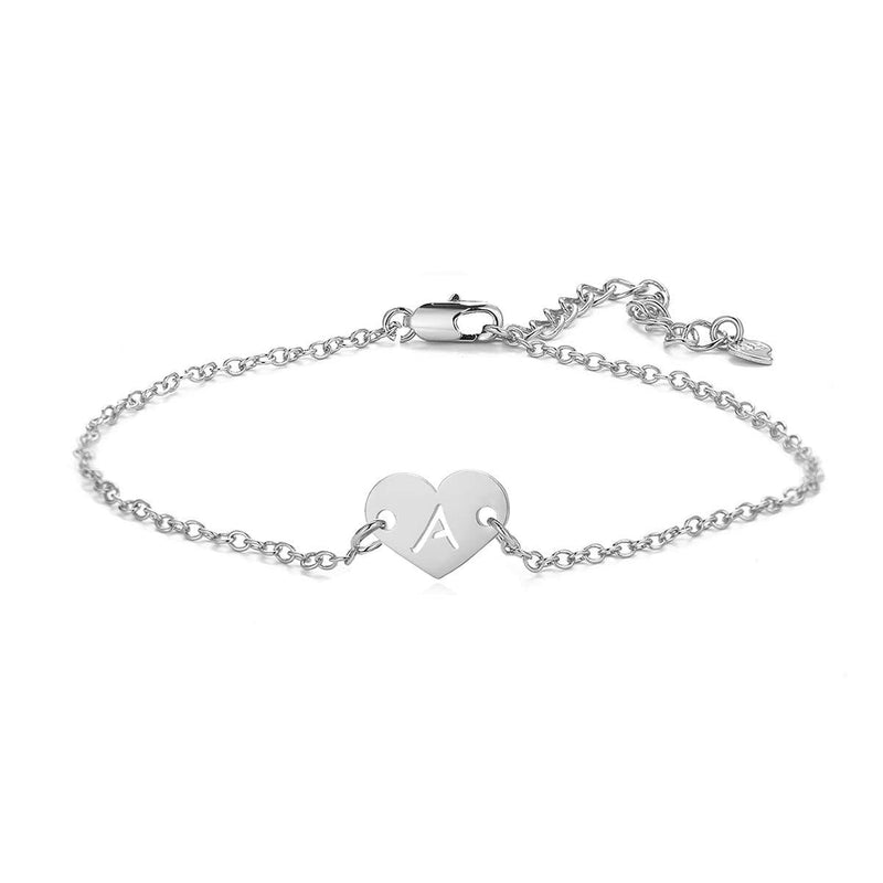 [Australia] - Silver Initial Ankle Bracelets Heart Pendant 26 Letters Alphabet Bracelet for Women A 