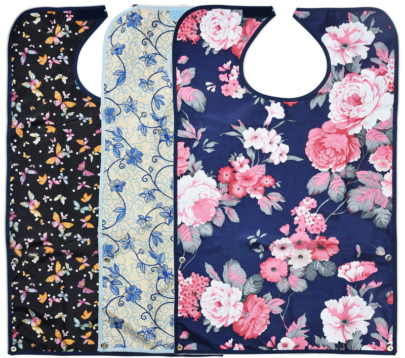 [Australia] - 3 Pack Adult Bibs for Eating with Crumb Catcher by Celley - Washable and Reusable Clothing Protectors for Elderly Women 