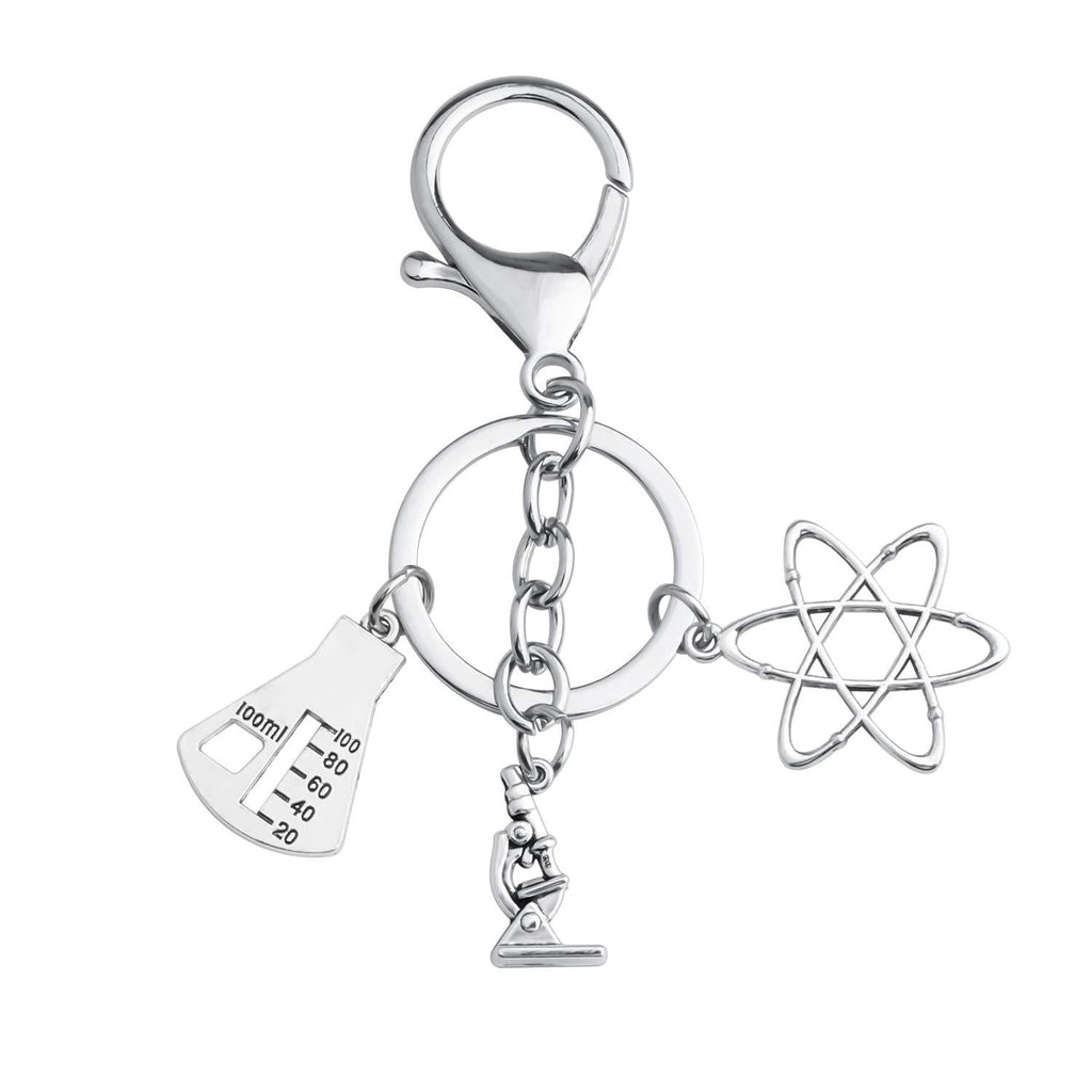 [Australia] - FUSTMW Science Symbol Keychain Atom Microscope Key Chain Biology Chemistry Teacher Gift Keyring Science Lovers Gift silver 