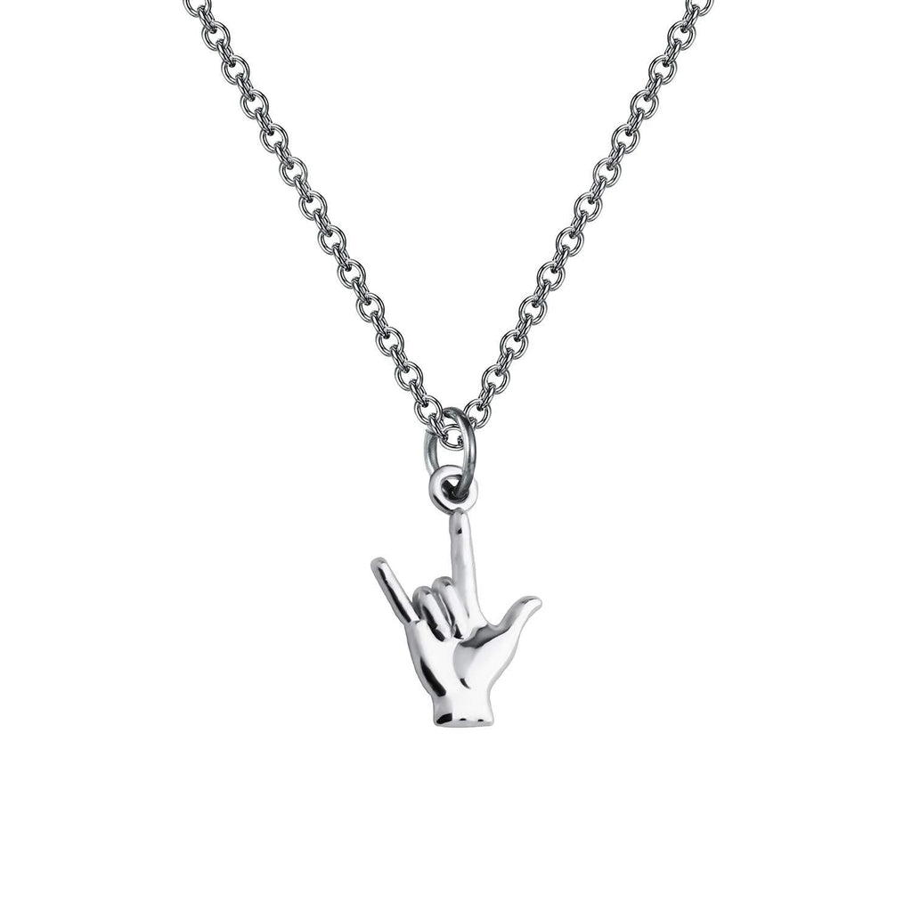 [Australia] - FUSTMW ASL Necklace I Love You Hand Sign Language Charm Pendant Necklace Sign Language Jewelry Interpreter Gift ASL Jewelry Gift for Deaf silver 