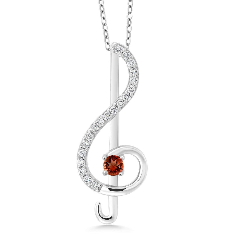 [Australia] - Keren Hanan Inspired by Music 925 Silver Treble Clef Pendant Necklace 3MM Red Garnet and Set with White Zirconia from Swarovski 