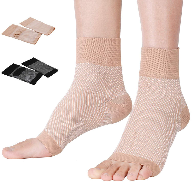 [Australia] - Beccis Compression Socks Foot Sleeves 20-30mmhg with Arch Support for Men & Women，24/7 Foot Care - Best for Plantar Fasciitis，Achilles Tendinitis ，Ankle Sprains、Swelling Beige L 