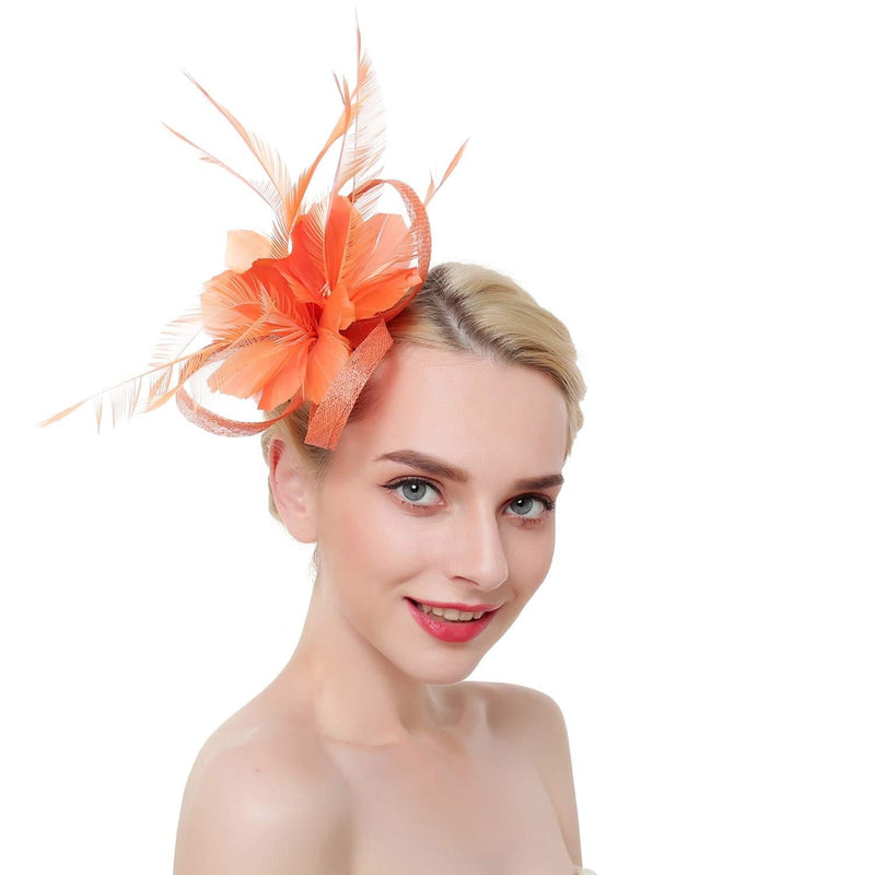 [Australia] - ORIDOOR Fascinators Hat for Women Derby Church Cocktail Tea Party Fascinator Flower Feathers Bridal Headband Clips Headpiece E5 Coral Red 