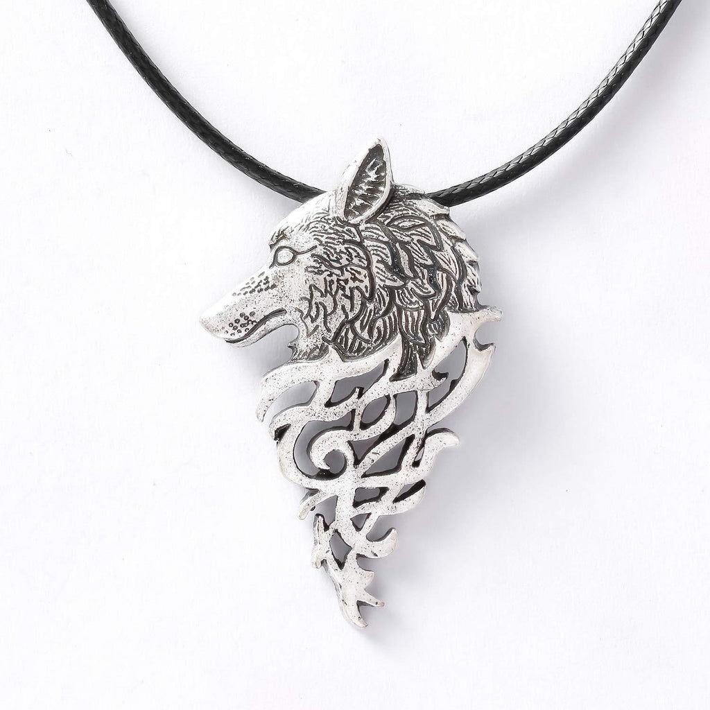 [Australia] - HAQUIL Wolf Necklace - Metal Alloy, Spirit Wolf Head Pendant - PU Leather Cord - Teen Wolf Merchandise 2 