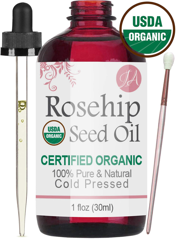 [Australia] - Organic Rosehip Seed Oil (100% Pure & Natural - USDA Certified Organic) Cold Pressed, Chemical Free, Unrefined - All-Natural Moisturizer for Amazing Hair, Skin, and Nails - 1oz Bottle 