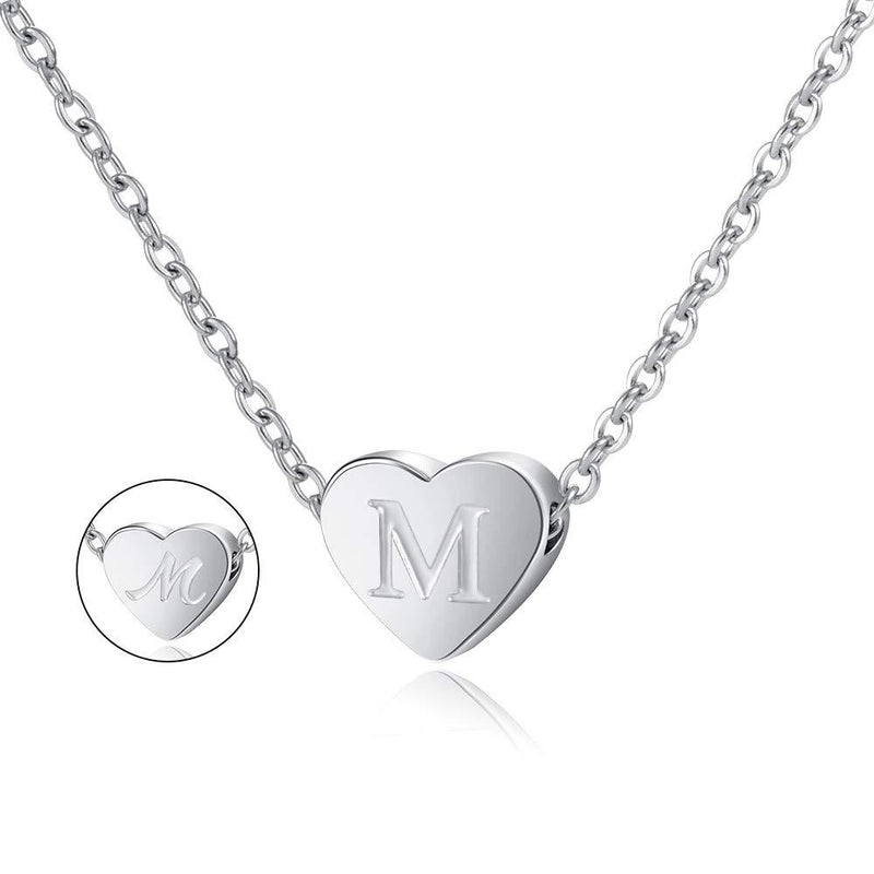 [Australia] - Lanqueen Silver Initial Heart Necklace Dainty Heart Pendant Necklaces Tiny Letters Charm Jewelry for Women Girls Adjustable Chain 18"+2" Silver-M-Make a difference in your life 