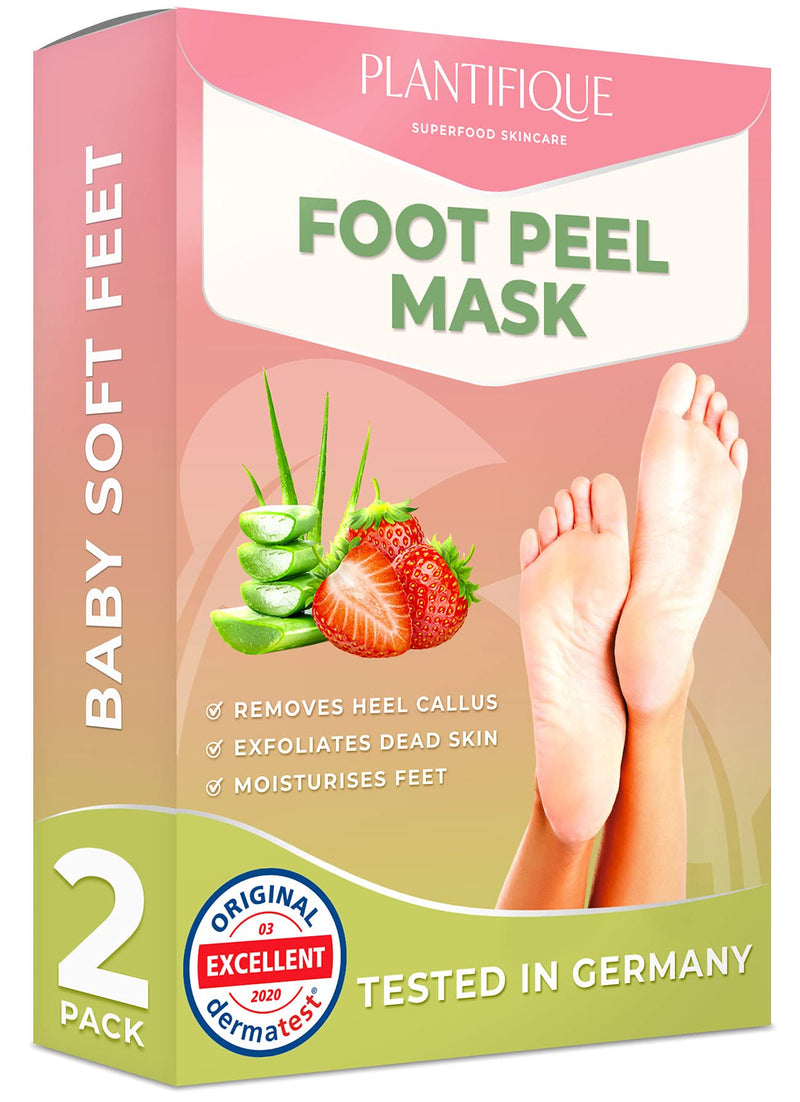 [Australia] - Foot Peel Mask - Strawberry Feet Peeling Mask 2 Pack - Dermatologically Tested, Cracked Heel Repair, Dead Skin Remover for soft Baby Feet - Exfoliating Natural Peeling Treatment by Plantifique 