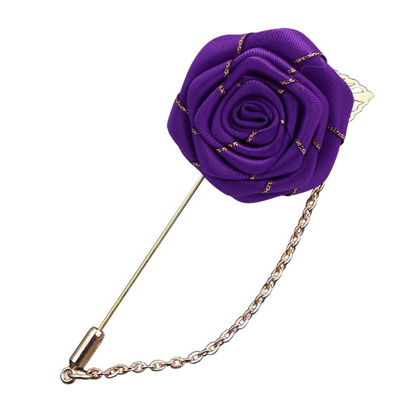 [Australia] - YOOE Men Cloth Rose Flower with Gold Leaf Brooch. Red Blue Rose Floral Lapel Stick Handmade Boutonniere Pins for Suit,Lapel Pin Wedding Brooch Purple 