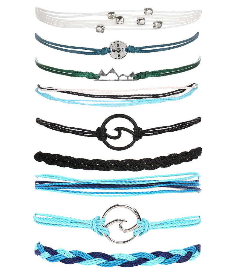 [Australia] - YANCHUN Wave String Bracelet for Women Bohemian Handmade Braided Beach Bracelet for Girls A:Blue &Black&Mountain Set 