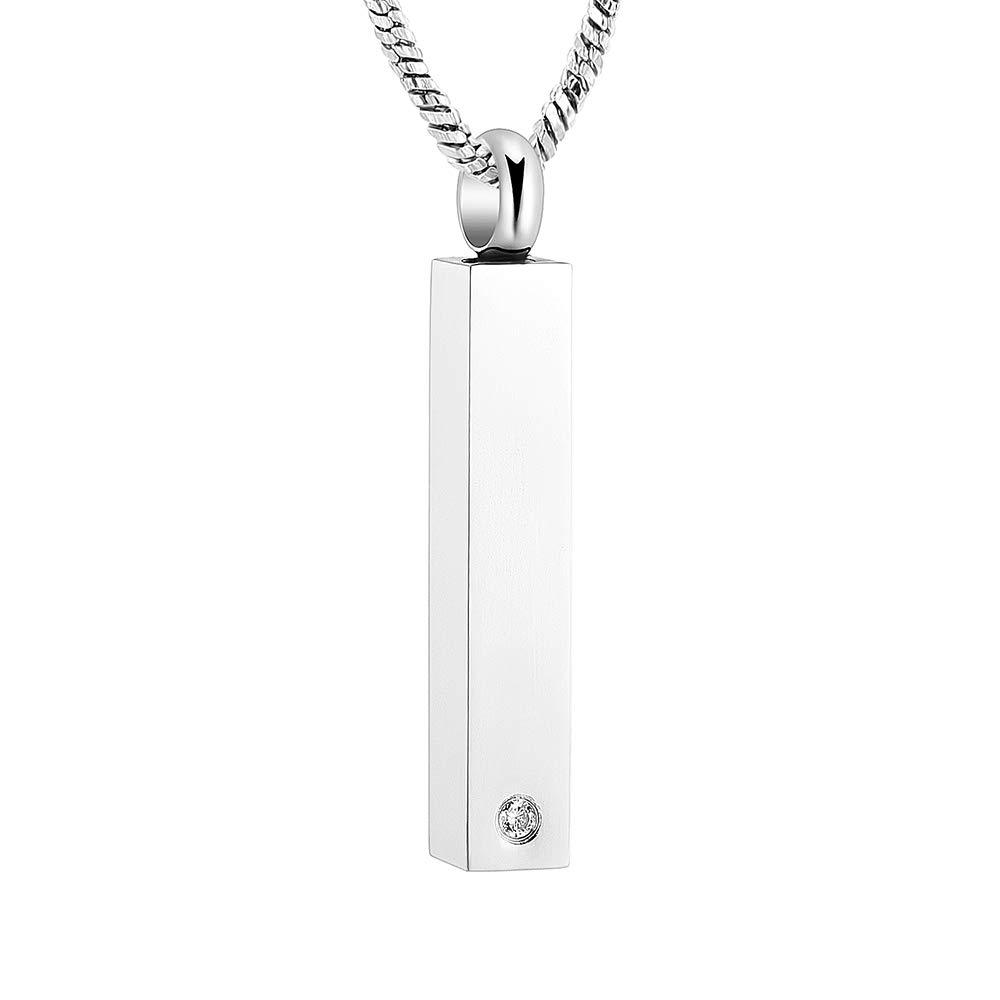 [Australia] - Yinplsmemory Cremation Urn Necklace for Ashes Holder Stainless Steel Cube Bar Urn Locket Pendant Necklace that Holds Ashes Jewelry Silver 