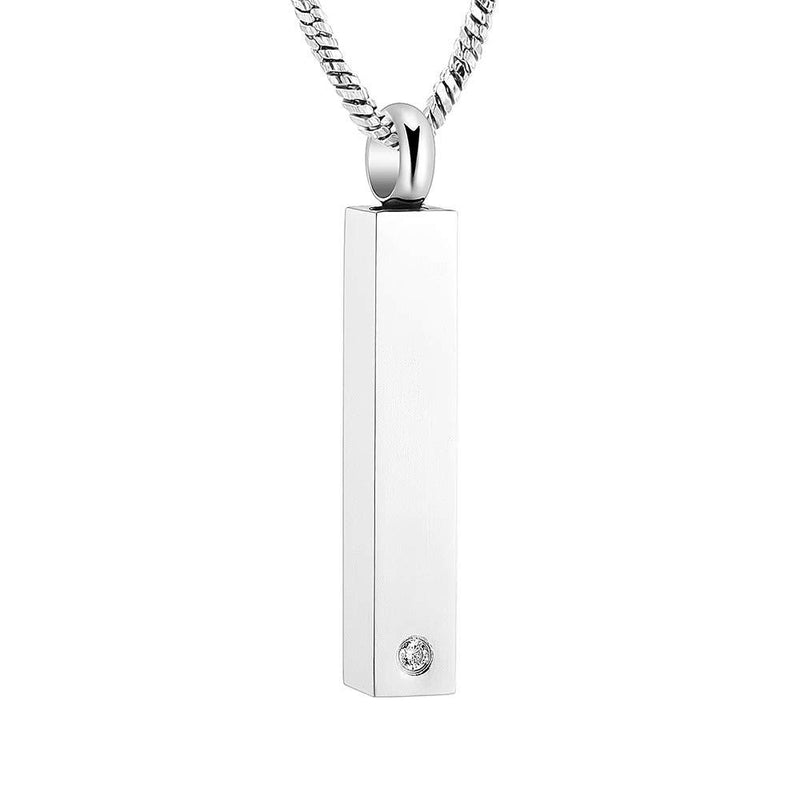 [Australia] - Yinplsmemory Cremation Urn Necklace for Ashes Holder Stainless Steel Cube Bar Urn Locket Pendant Necklace that Holds Ashes Jewelry Silver 