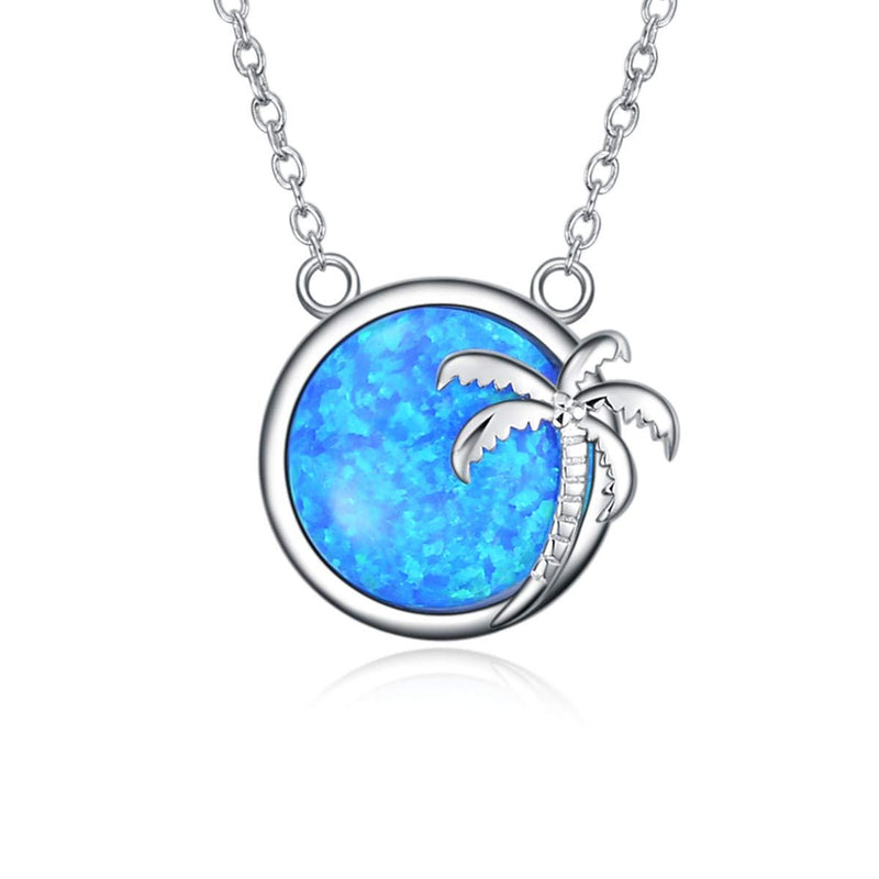 [Australia] - SOULMEET Palm Tree Jewelry Necklace for Women Sterling Silver Simulated Opal Necklace for Her Created Opal - Palm Tree 