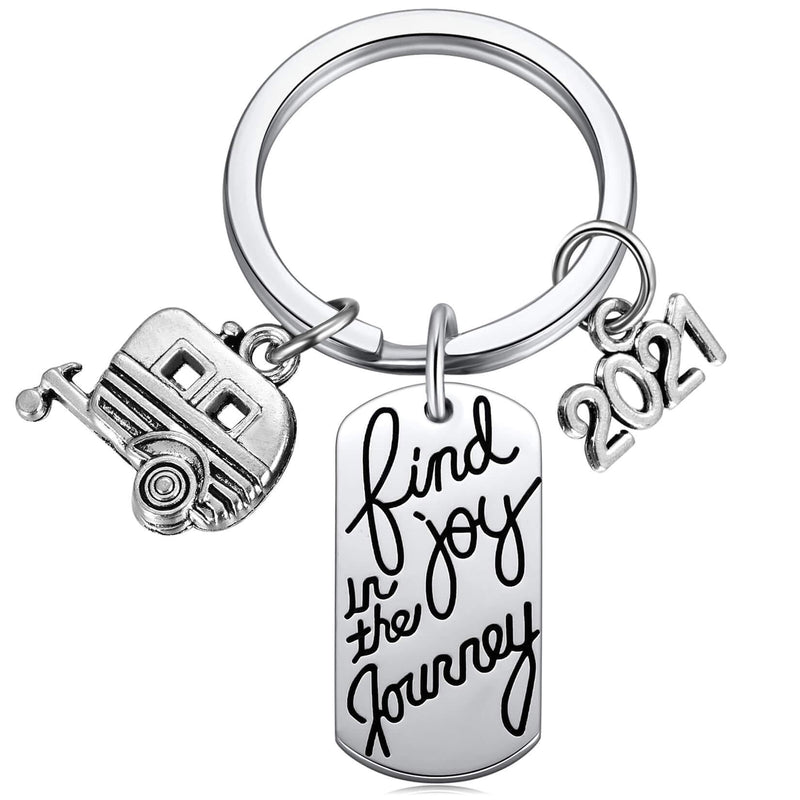 [Australia] - 2021 Find Joy in The Journey Keychain Happy Camper RV Trailer Key Chain Enjoy Retirement Keyring for Boss and Coworker Gift 