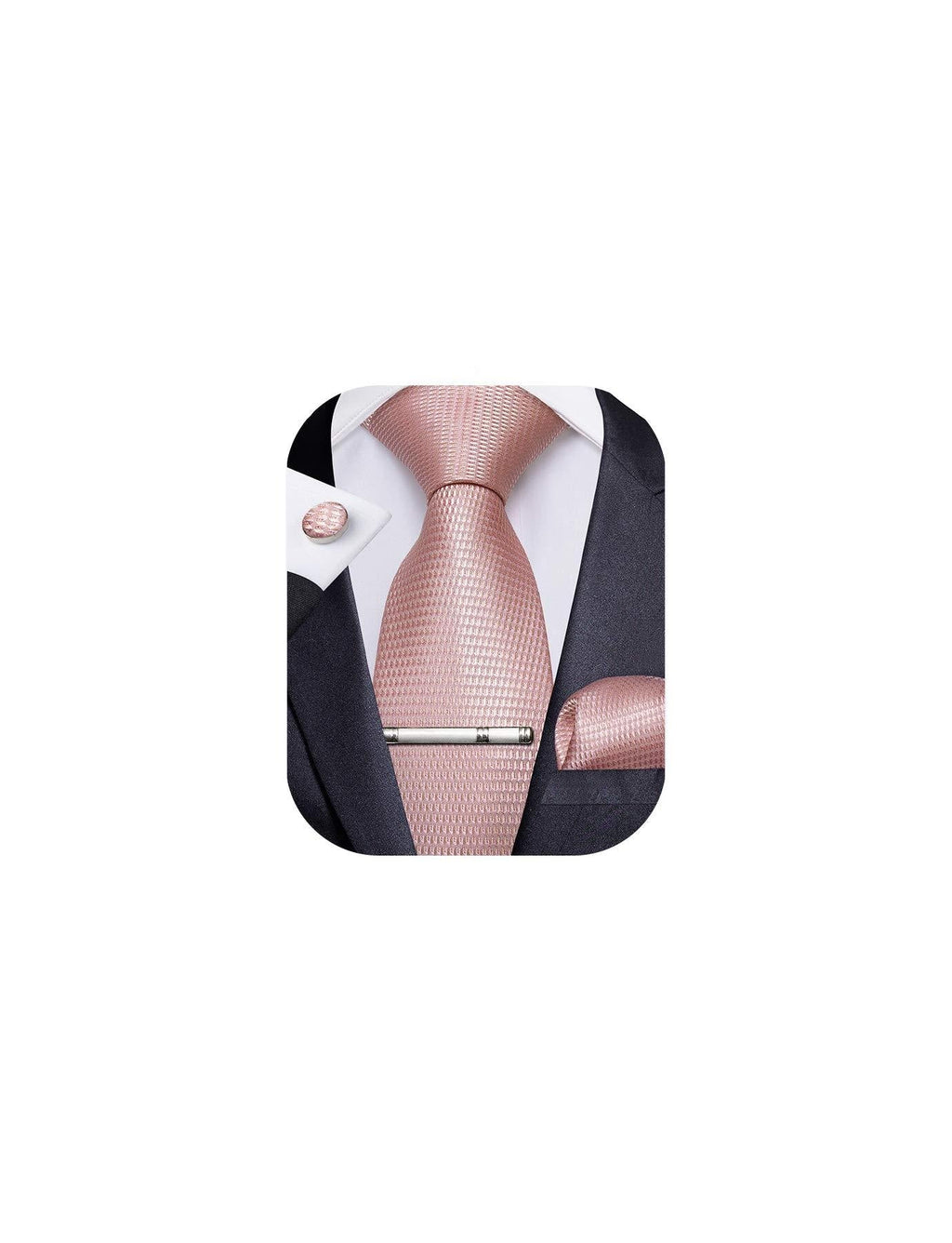 [Australia] - DiBanGu Plaid Tie Men's Silk Tie and Pocket Square Cufflinks Tie Clip Set Wedding Business 01 Blush Pink 