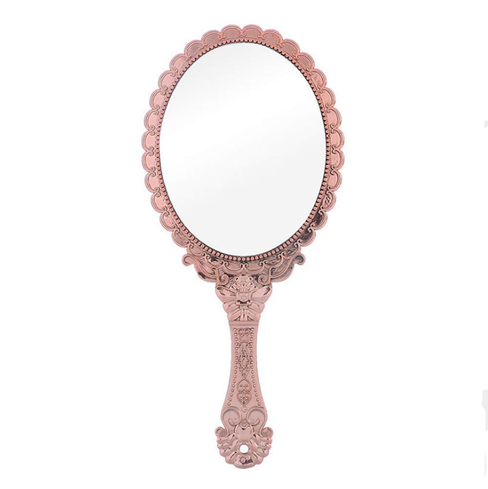 [Australia] - AKOAK 1 Pack Creative Retro Pattern Handle Makeup Mirror Portable Carry-on Lace Mirror Hand-held Mirror Makeup Tool (Rose Gold) Rose Gold 