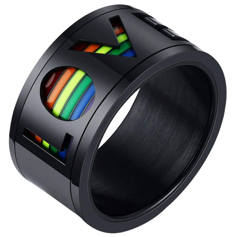 [Australia] - Nanafast Stainless Steel Love Enamel Rainbow LGBT Pride Rings Gay & Lesbian Spinner Ring LGBTQ Wedding Bands Size 7-12 Black 