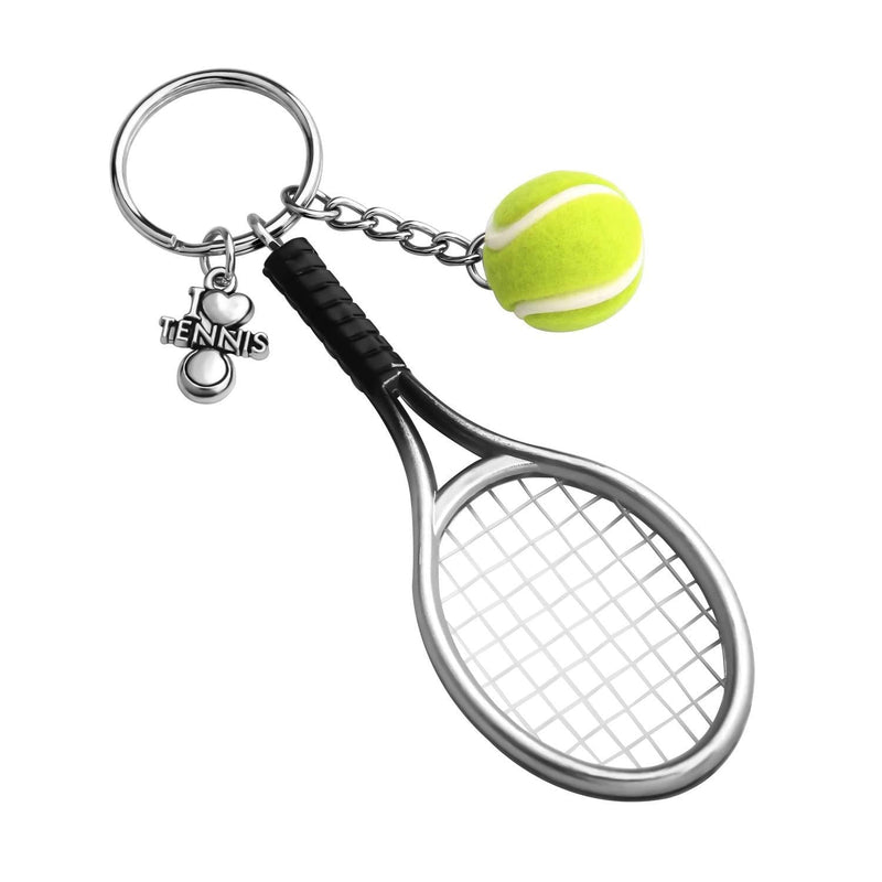 [Australia] - CHOORO Tennis Player Gifts 3D Mini Tennis Racket and Tennis Ball Keychain Set Tennis Gift for Tennis Lovers/Tennis Team/Tennis Coach Tennis Ball Racket Keychain 