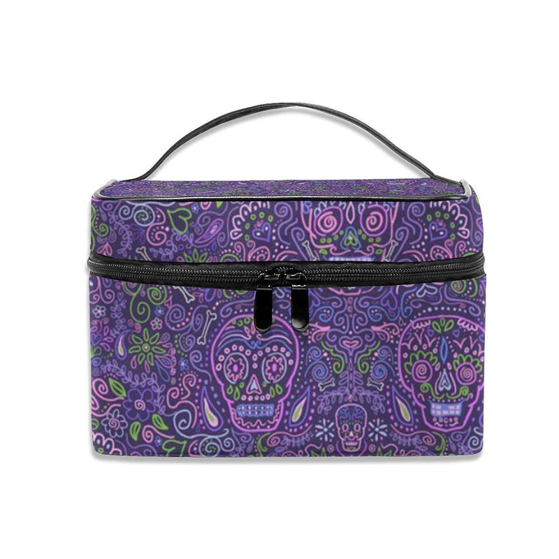 [Australia] - Travel Makeup Case Mexican Sugar Skulls Purple Cosmetic Bag Organizer Portable 9" For Cosmetics Makeup Brushes Toiletry Jewelry Digital Accessories 