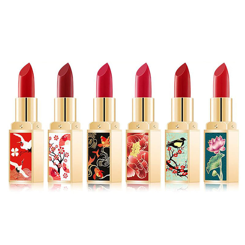 [Australia] - Ownest 6 Colors China style Matte Lipstick Set, Long Lasting Moisturizing Non-Marking, Waterproof Non-Stick Cup Palace Style Rouge Lipstick A 