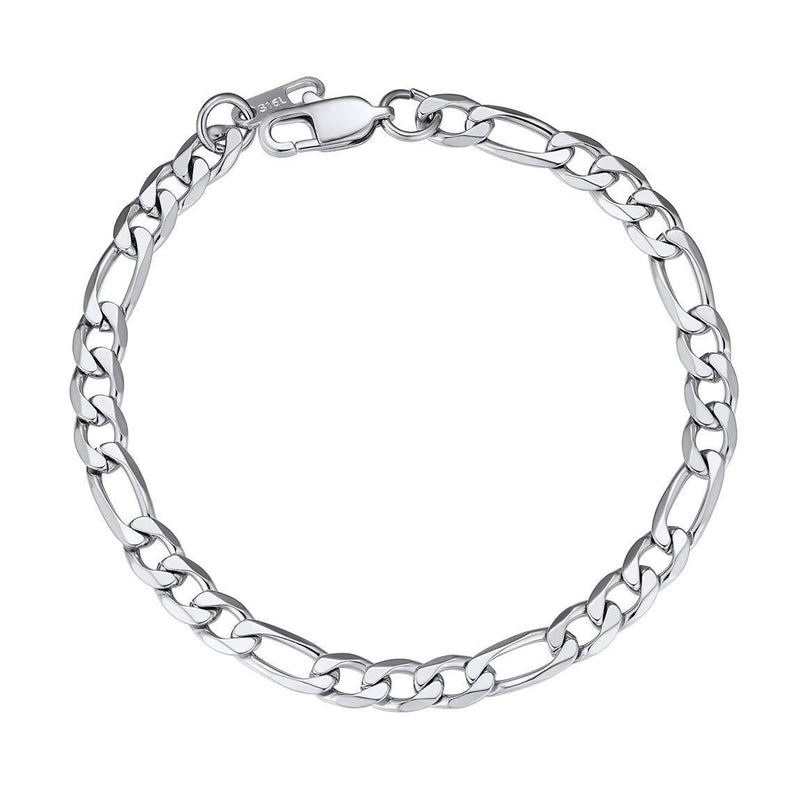 [Australia] - ChainsPro Men Sturdy Figaro/Cuban Chain Bracelet, 6/9/13mm Width, 7.48/8.26" Length, 316L Stainless Steel/18K Gold Tone/Black- Send Gift Box 7.48 Inches 01-Figaro-(6mm)-stainless 
