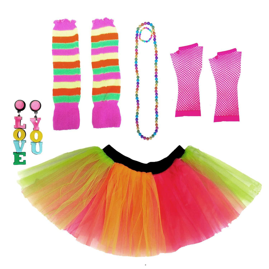 [Australia] - Dreamdanceworks 80s Costumes Accessories Set for Women Tutu Skirt 3layer Rainbow Set 