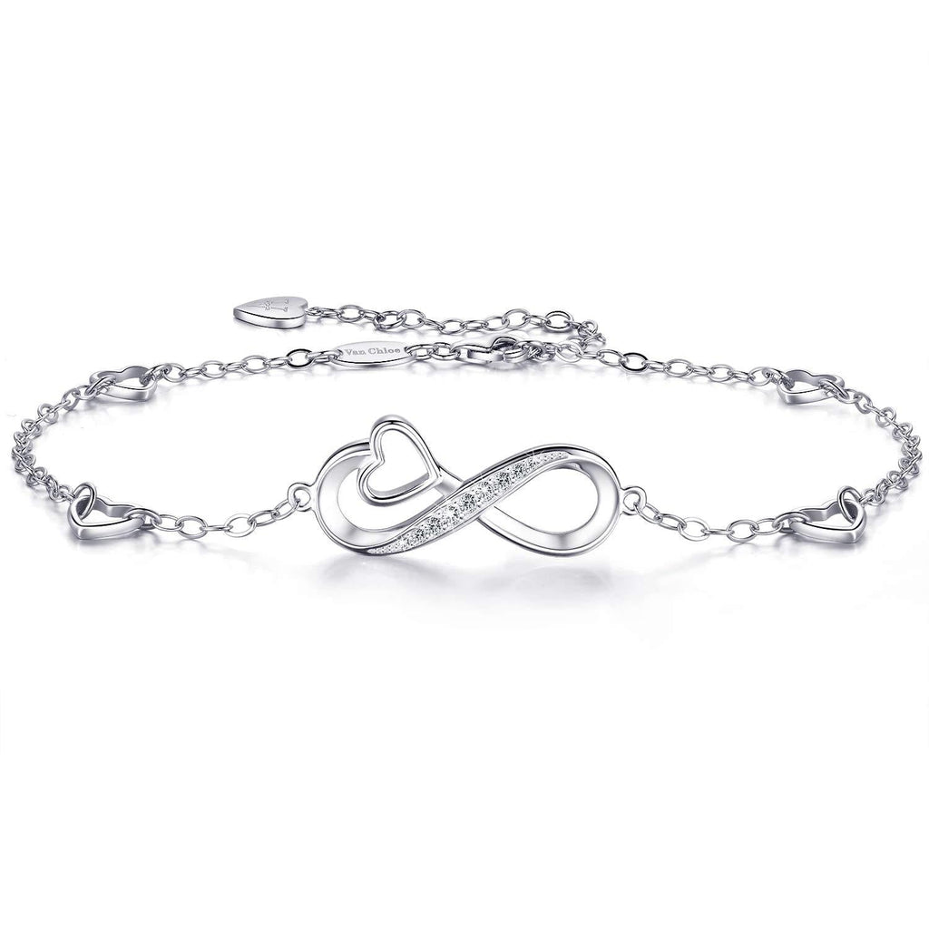 [Australia] - Van Chloe Women 925 Sterling Silver Bracelet Ankle Bracelet Infinity Love Heart Diamond Adjustable Bracelet Teens Girls Women Jewelry Gifts B-Infinity Silver Anklet 