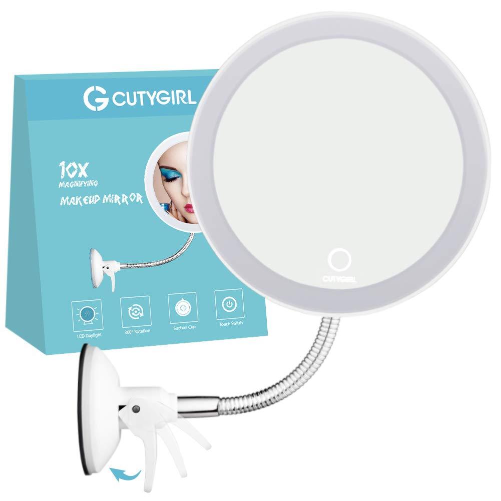 [Australia] - 10X Magnifying Mirror with Light Makeup Mirror with Lights LED Lighted Makeup Mirror Vanity Mirror with Lights Flexible Gooseneck Mirror with Lights with Powerful Suction Cup White 