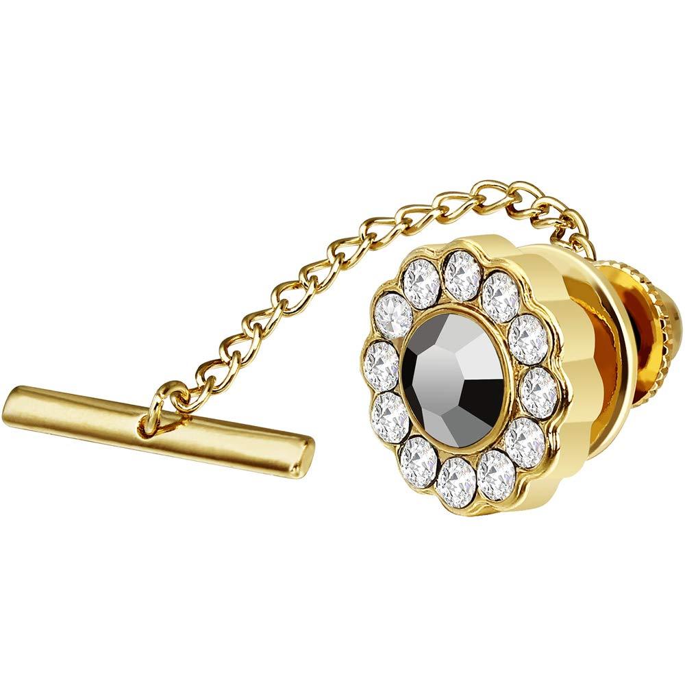 [Australia] - AMITER Mens Crystal Tie Tack with Chain Gold Tone Tie Pin in Gift Box Wedding Birthday Anniversary Party Grey 
