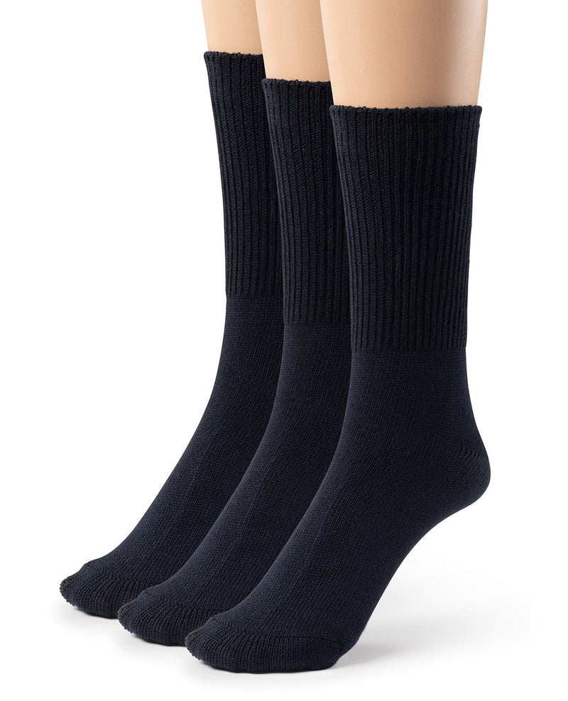 [Australia] - Silky Toes 3 or 6 Pack Men’s Bamboo Diabetic Seamless Soft Non-Binding Crew Socks, Also Available In Plus Sizes 10-13 Navy- 3 Pairs 